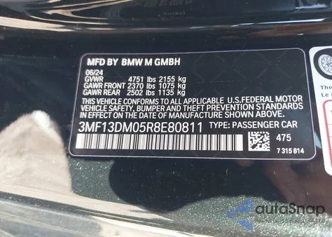 2024 BMW M2 z USA, uszkodzony, nr VIN 3MF13DM05R8E80811